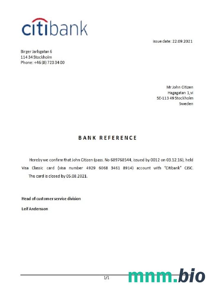 Przykład zamknięcia szwedzkiego Citibanku w formatach Word i PDF